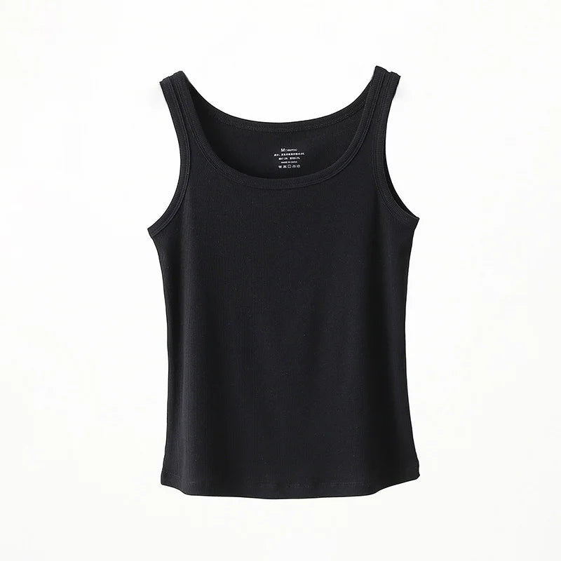 Women Tank Top Ribbed Cotton Boat Neck Sleeveless Tops Essentials M-XL