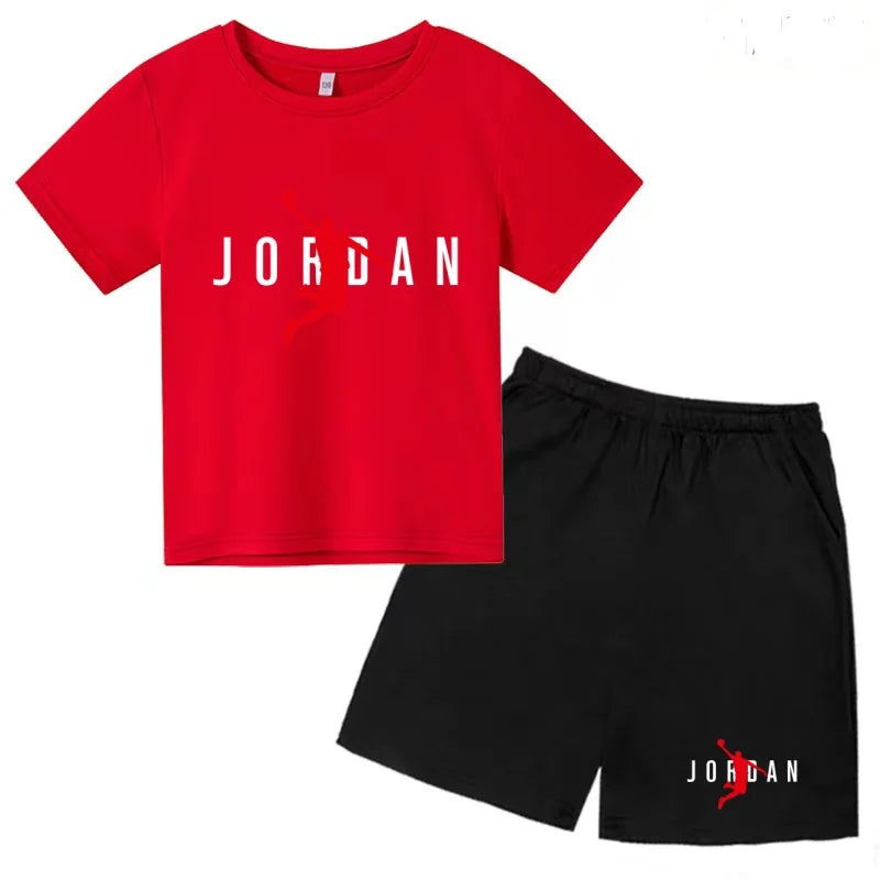 Children Summer Clothes T-shirt Sports Wear Letter Short-Sleeved +Shorts Boy 2P Girl Casual Fashion Coat Sunshine Basketball Set