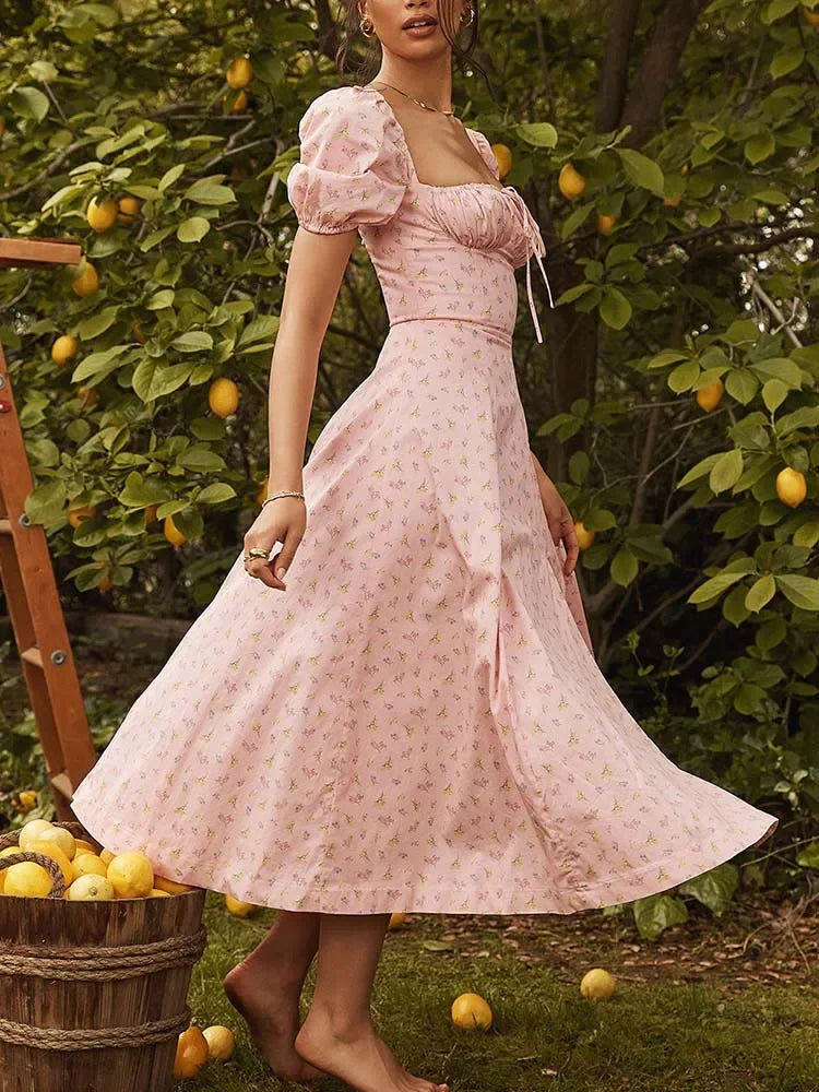 2025 New Fashion Women Floral Print Elegant A Line Long Dresses Casual Spring Summer Chic Party Maxi Dress Robe Femme
