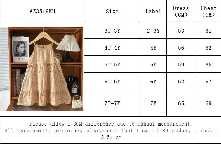 2026 Kids Clothing Korean Dress for Girls Solid Color Lace Hollow-out Suspenders Dresses Plain Cotton Girls Summer Clothes