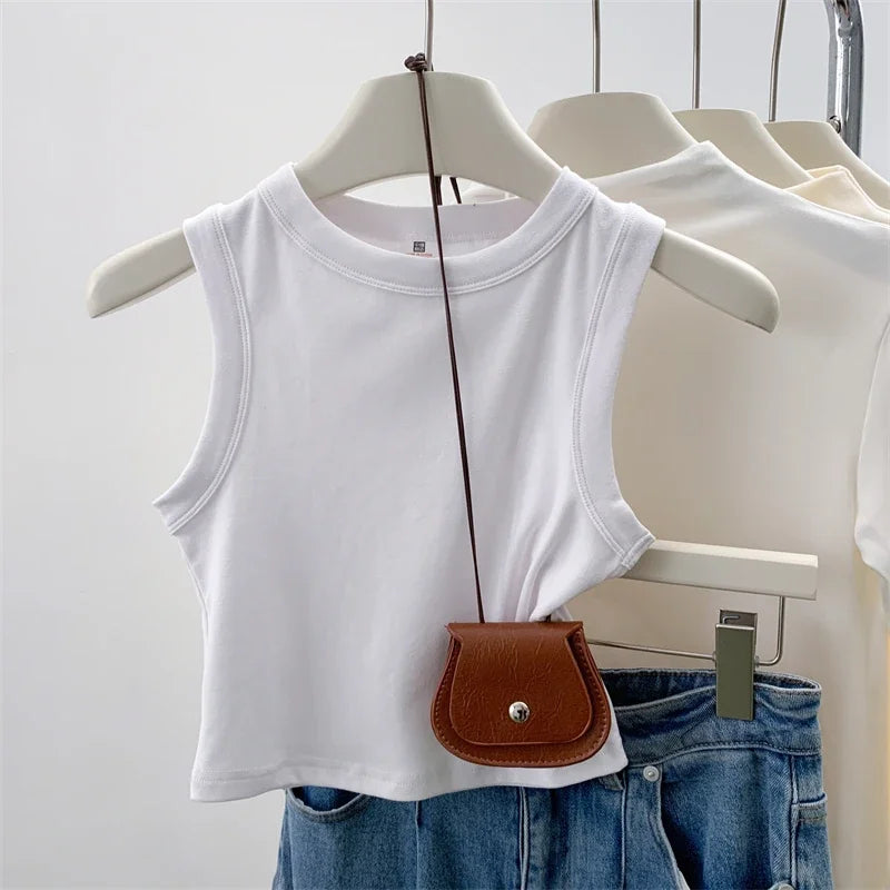 2026 Tank Top For Women Ribbed Down Sleeveless Blouse Solid Color Casual Women&