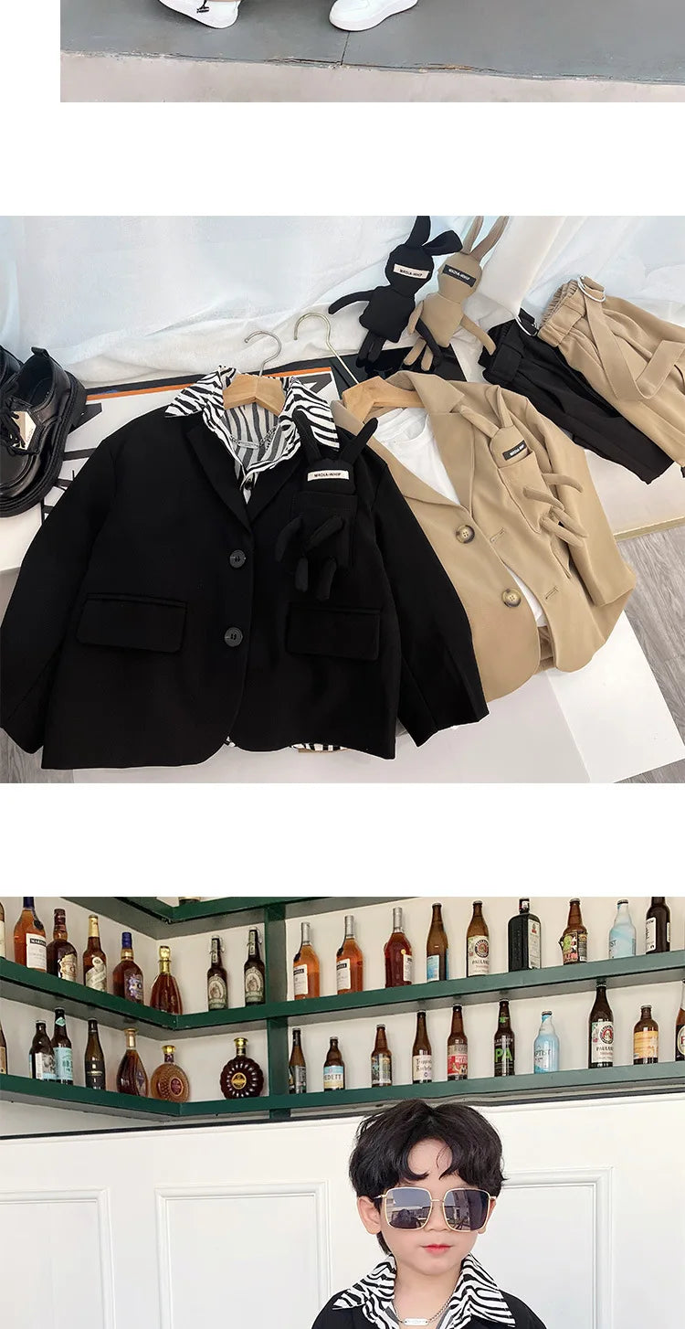 Kids Suits Fashion Casual Blazers Wide-legged Trousers 2 Piece Girls Clothes Set Khaki Loose Children Wedding Birthday Costumes