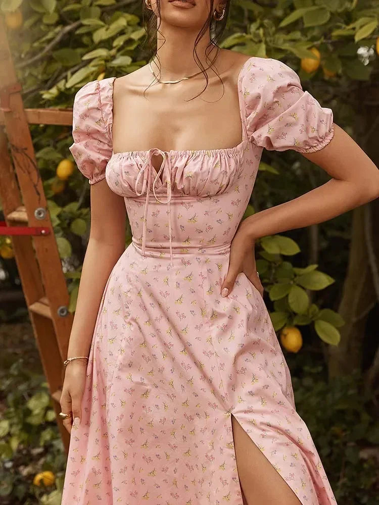 2025 New Fashion Women Floral Print Elegant A Line Long Dresses Casual Spring Summer Chic Party Maxi Dress Robe Femme