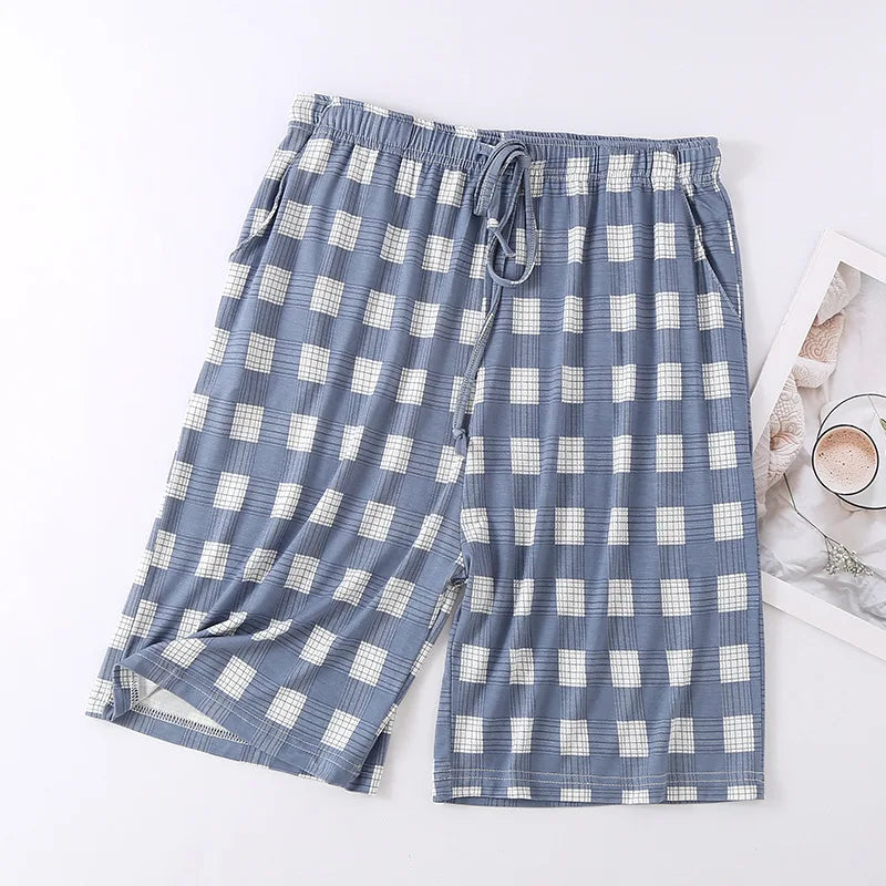 Pijamas De Hombre Sleepwear Shorts 2025 New Fashion Plaid Pajamas Pant Men Loose Modal Nightwear Home Pants Man Plus Size