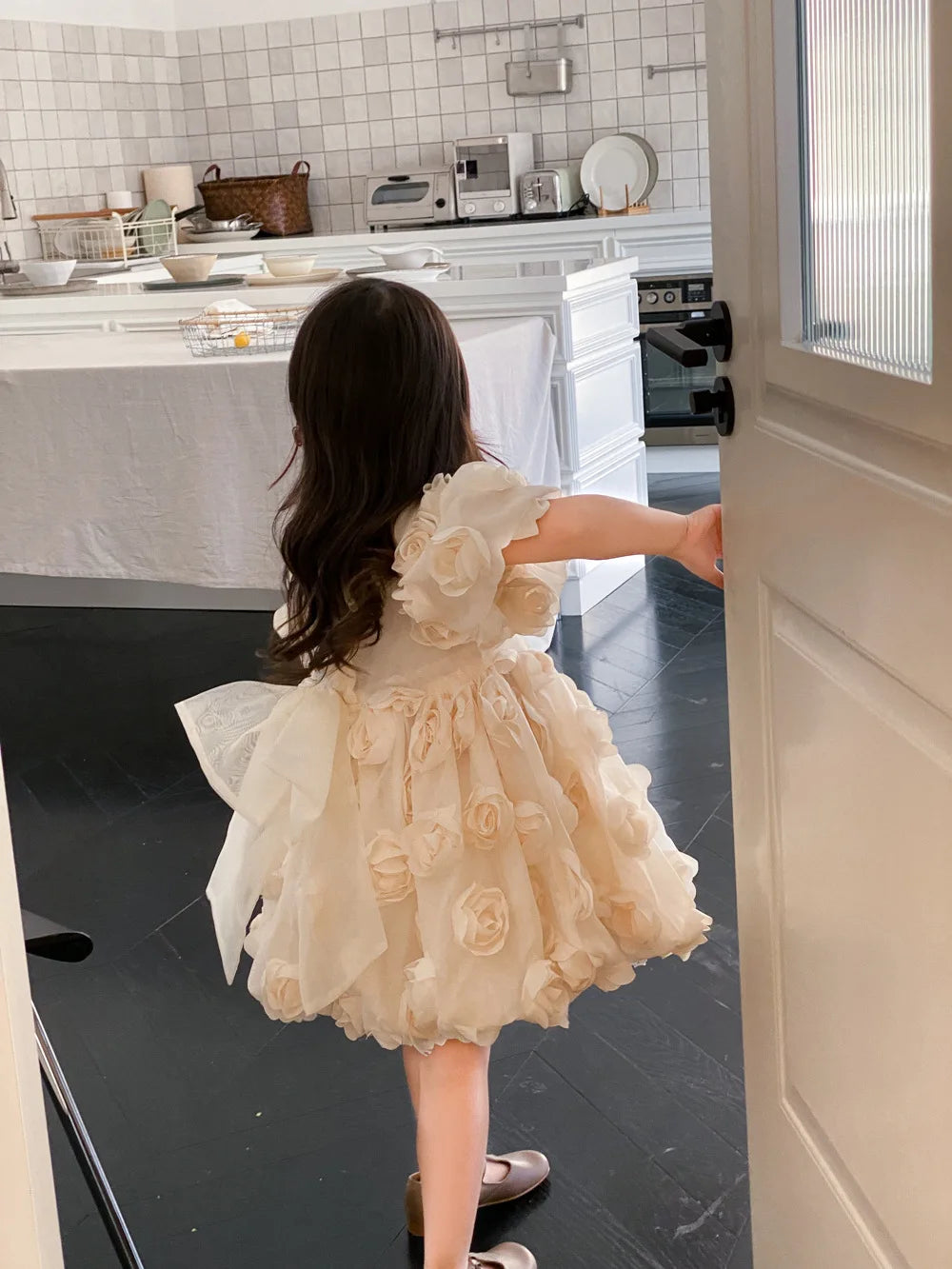 Children Clothing Korean Kids Clothes 2023 Spring and Summer Girls Flower Princess Dress Short Sleeve Sweet Cute Elegant Dress