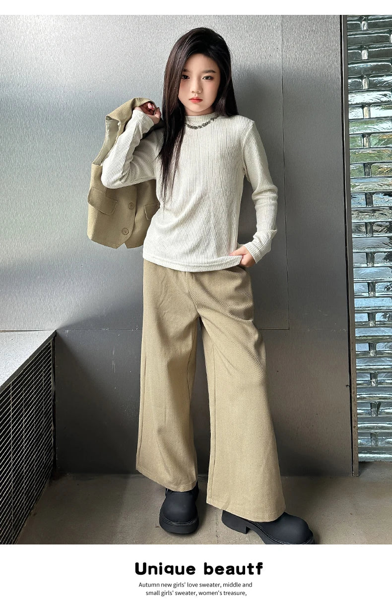 Design junior girls clothes set Round neck vest+cotton t-shirt+Wide leg pants 3pcs teenage kids clothing suit chidren outfits 14