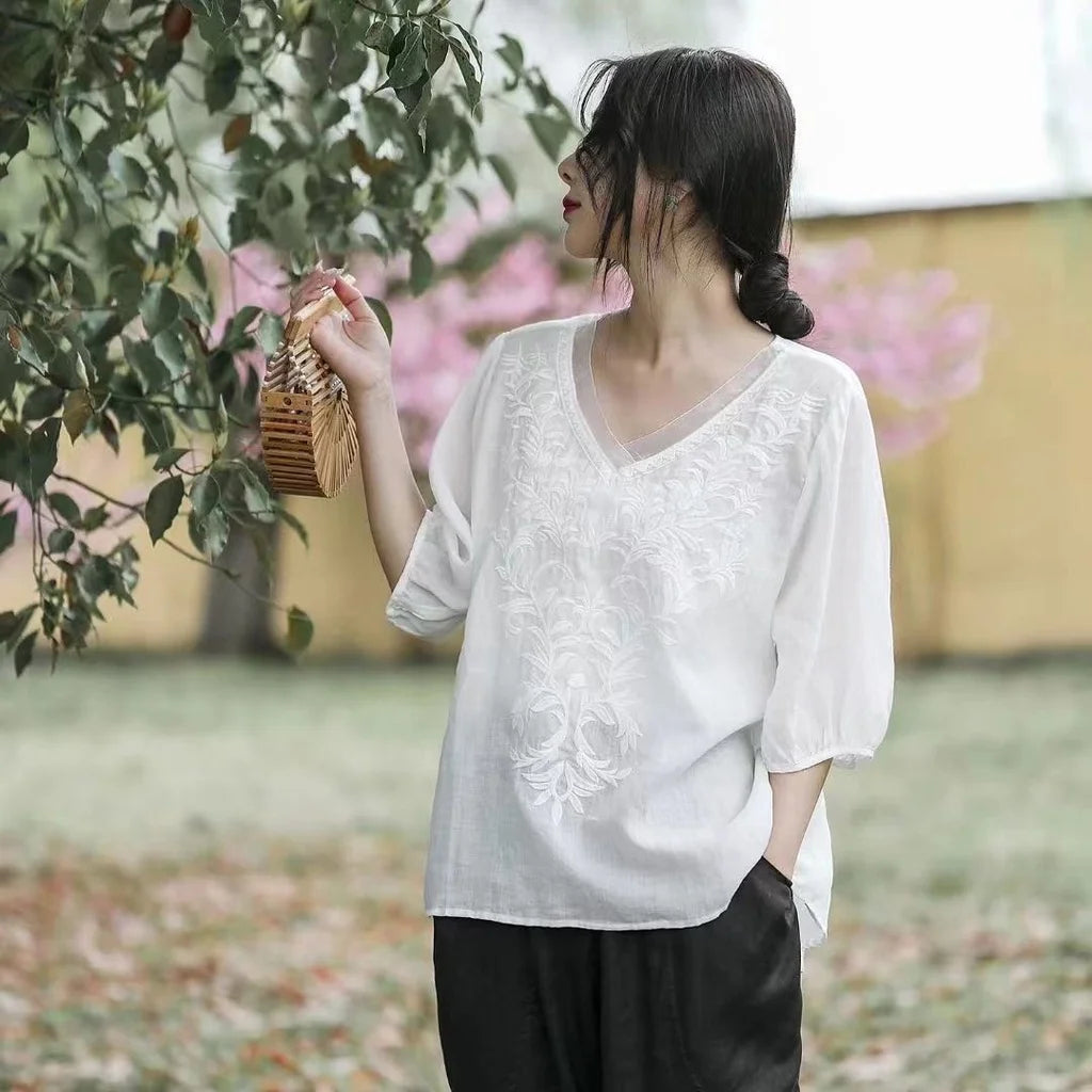 Fashion Woman Blouse 2023 Cotton Linen Casual Blusa Mujer Camisas Women&