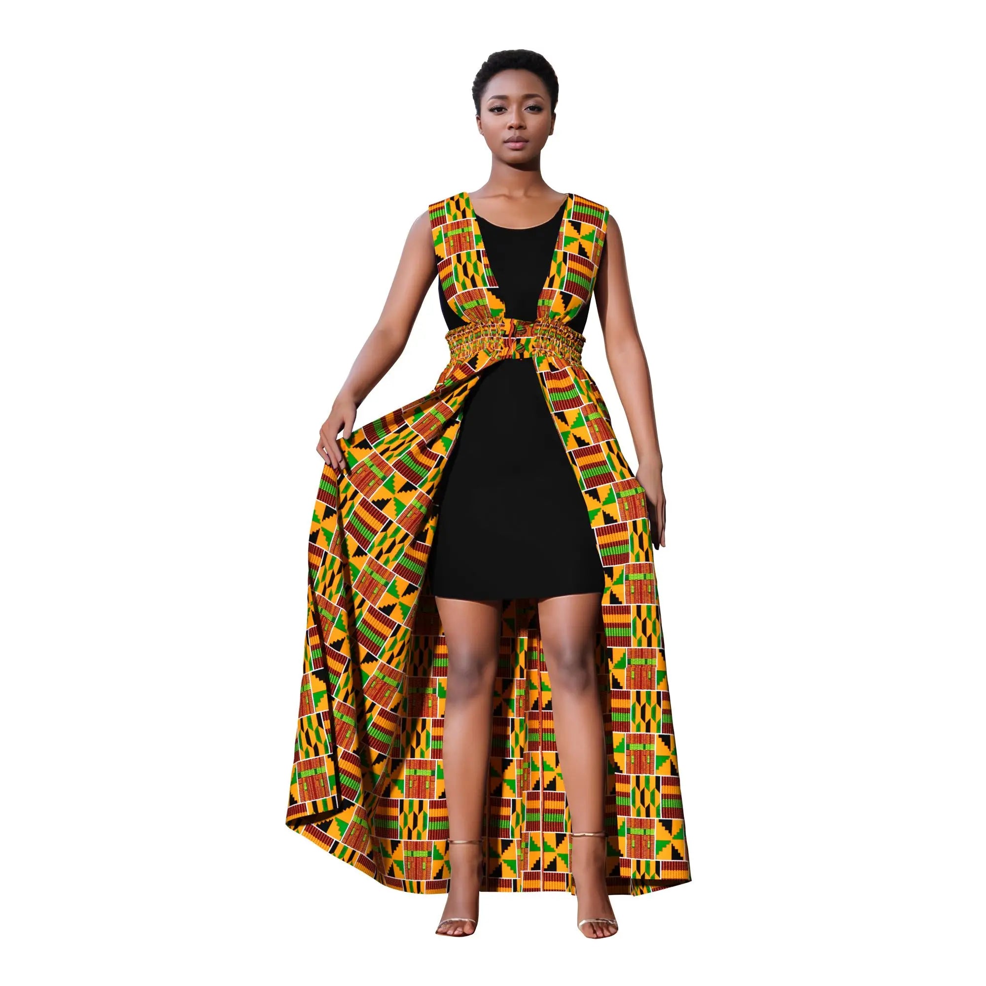 African Print Long Kaftans Dress for Women Sleeveless Vest Dresses Traditional African Design Party Clothing WY11071