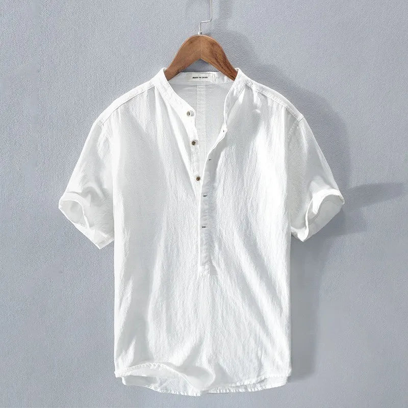 2026 New Cotton Linen Shirts for Men Casual Shirts Lightweight Short Sleeve Henley Beach Shirts Hawaiian T Shirts for Men