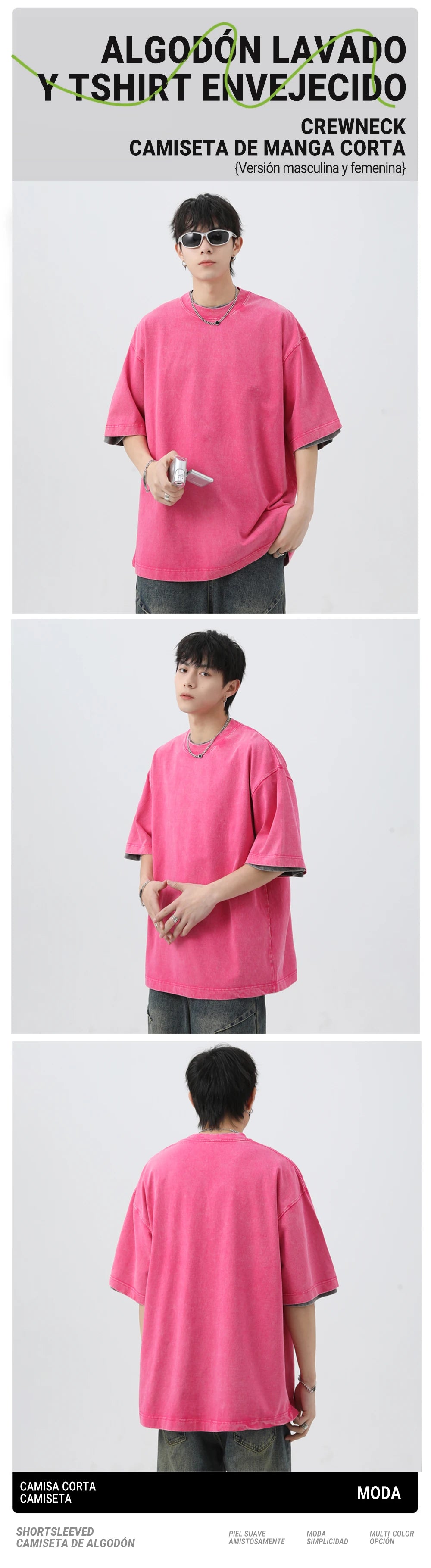 Solid Cotton Washed T-Shirts Men Summer Vintage Breathable Short Sleeve Street Sport Hip Hop Streetwear Fashion All-Match Tops