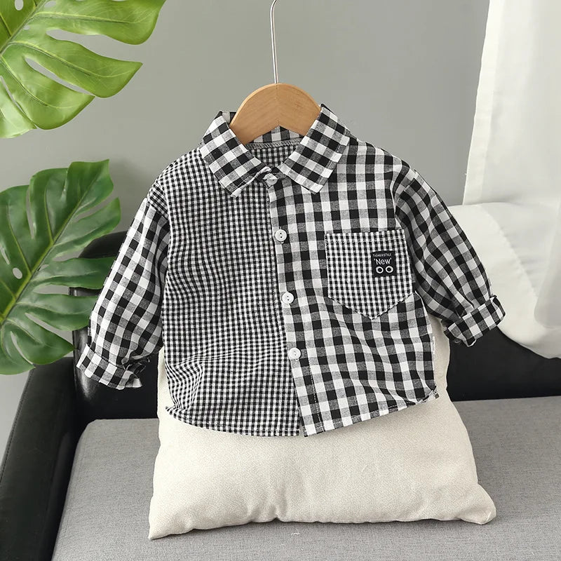 Kids Shirt Clothes Spring Thin Blouses Clothing Infant Boy Plaid Cotton Tops 1 2 3 4 Years Kids Long Sleeves Shirt