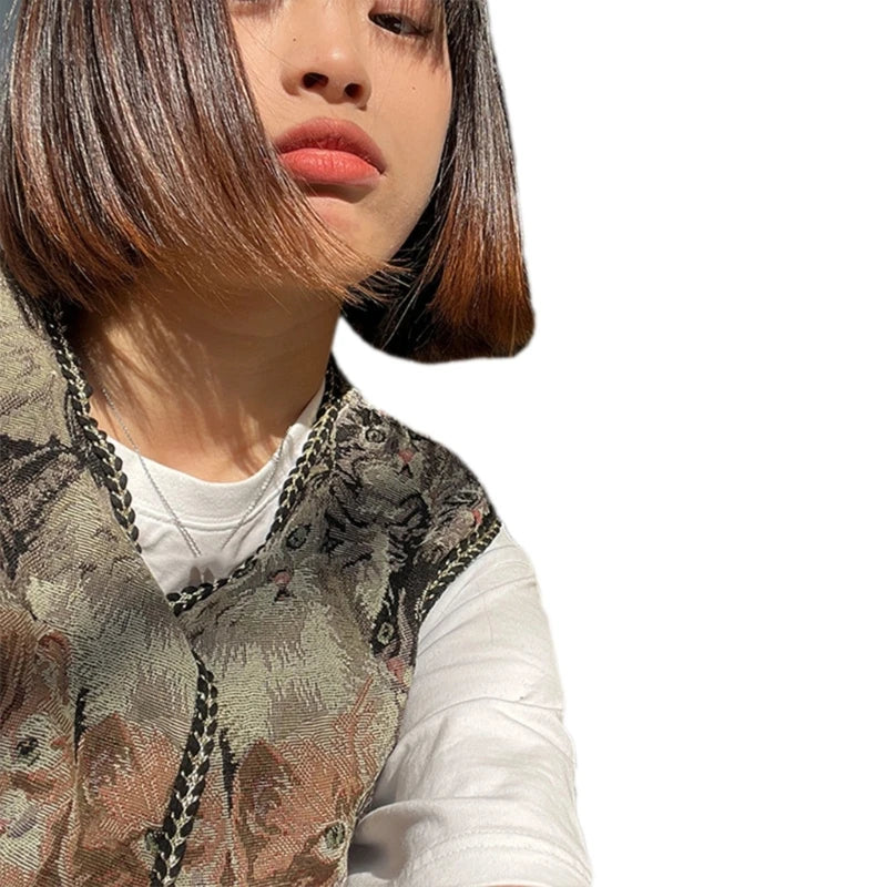 Vintage Floral Embroidery Printed Cardigan Vest Womens Elegant Sleeveless Tops Spring Summer Female Clothing Dropshipping