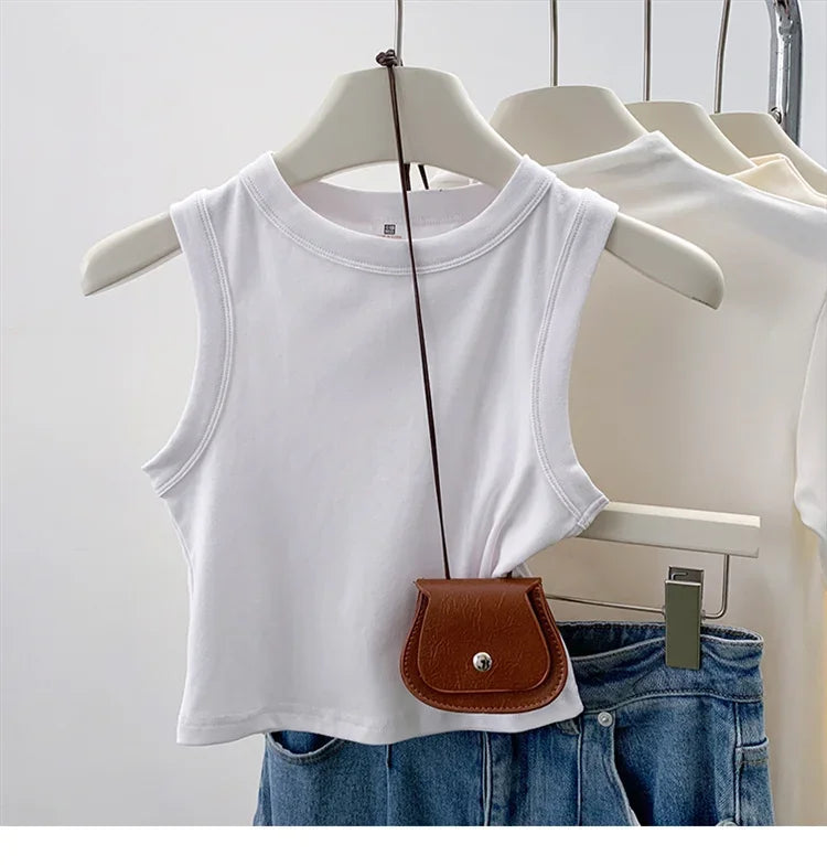 2026 Tank Top For Women Ribbed Down Sleeveless Blouse Solid Color Casual Women&