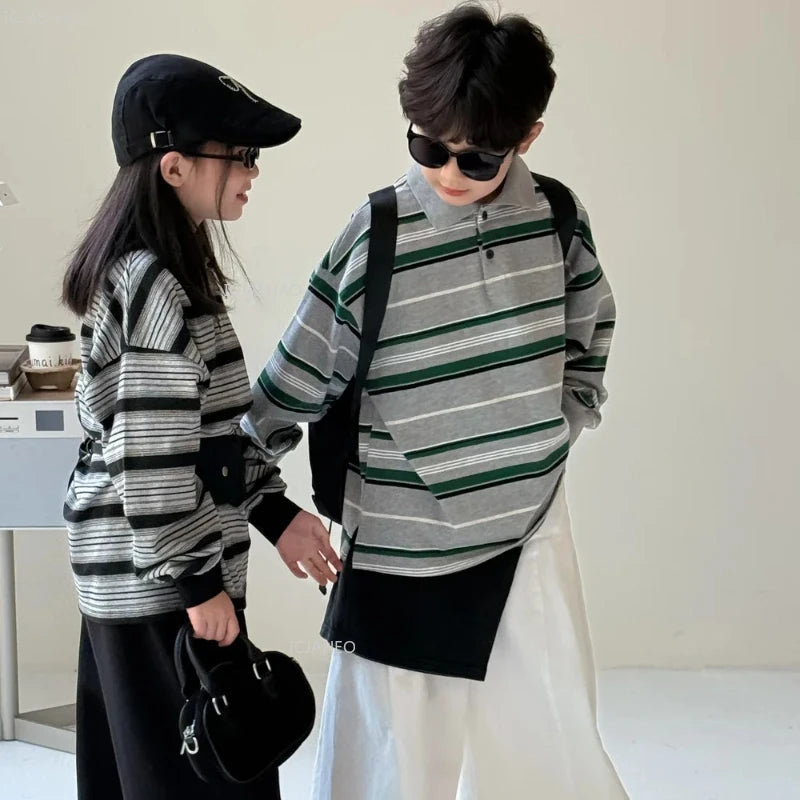 Kids Shirt Clothing Unisex Striped Long Sleeve Tops children Casual Wear Toddler Boys Girls Children Outfit Autumn Costumes