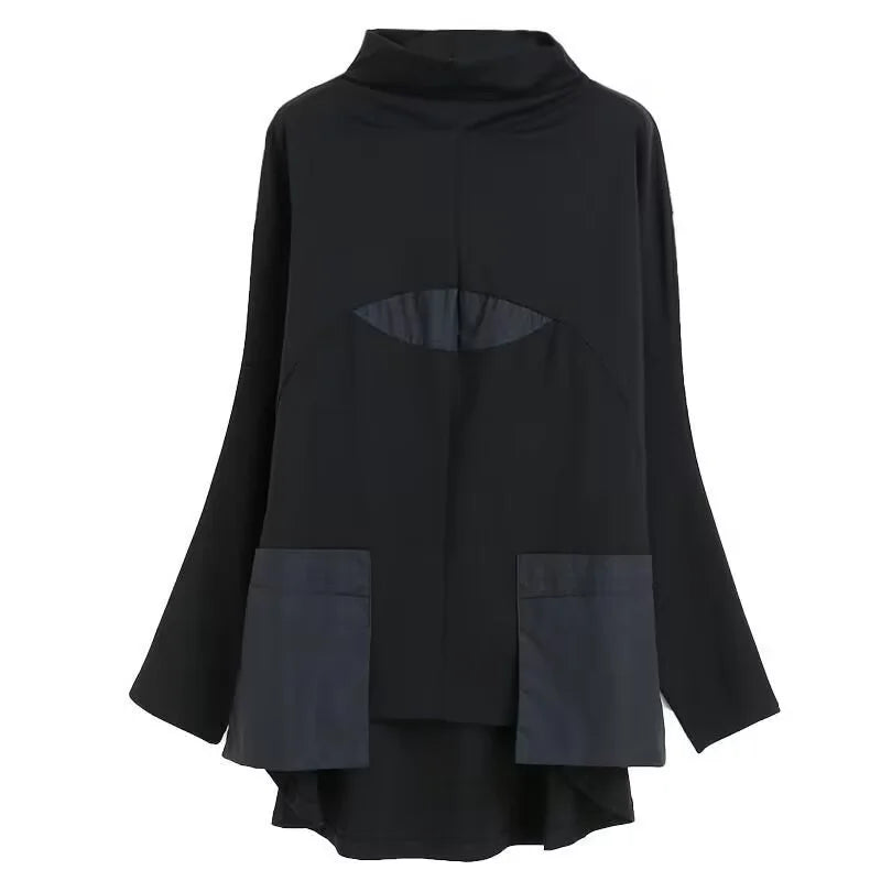 Hoodies Woman Clothing Woman Sweatshirts Autumn Loose High Neck Stitching Round Coat Women&