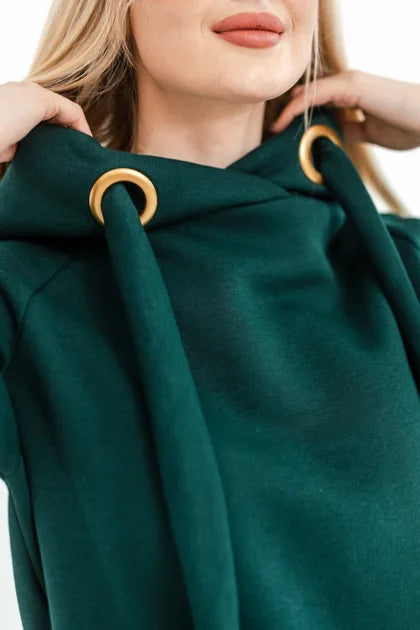 Women Fashion New Loose Large Knitted Hooded Autumn Winter Long Dress Velvet Hoodie Dress Casual Dress Splicing Warm Dress