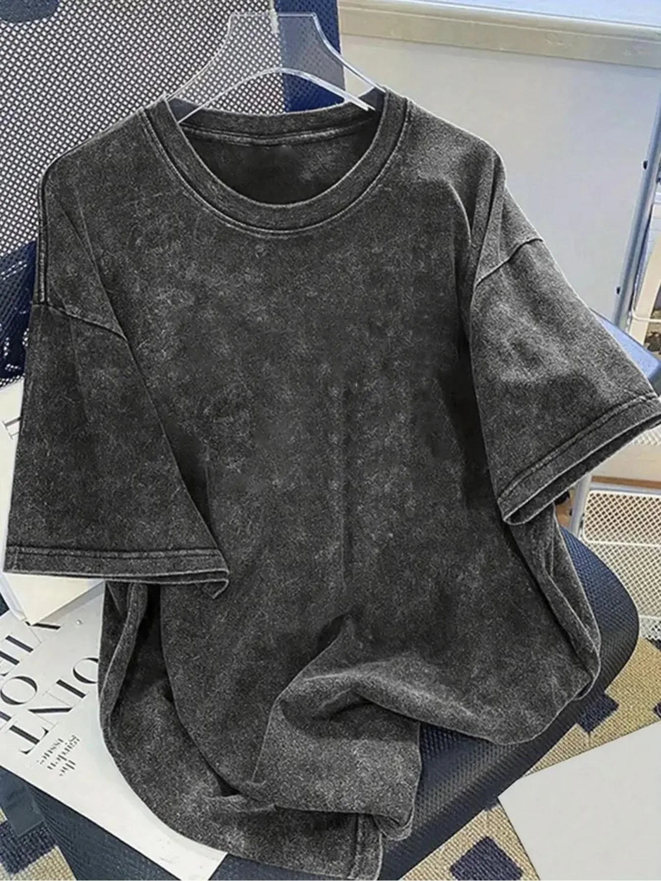 Solid Cotton Washed T-Shirts Men Summer Vintage Breathable Short Sleeve Street Sport Hip Hop Streetwear Fashion All-Match Tops