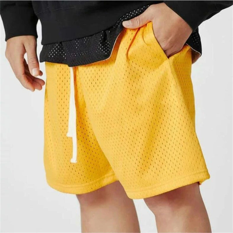 Summer Beach Shorts Plain Gym Shorts Mens Mesh Quick Dry Breathable Basketball Shorts Man Bodybuilding Fitness Shorts
