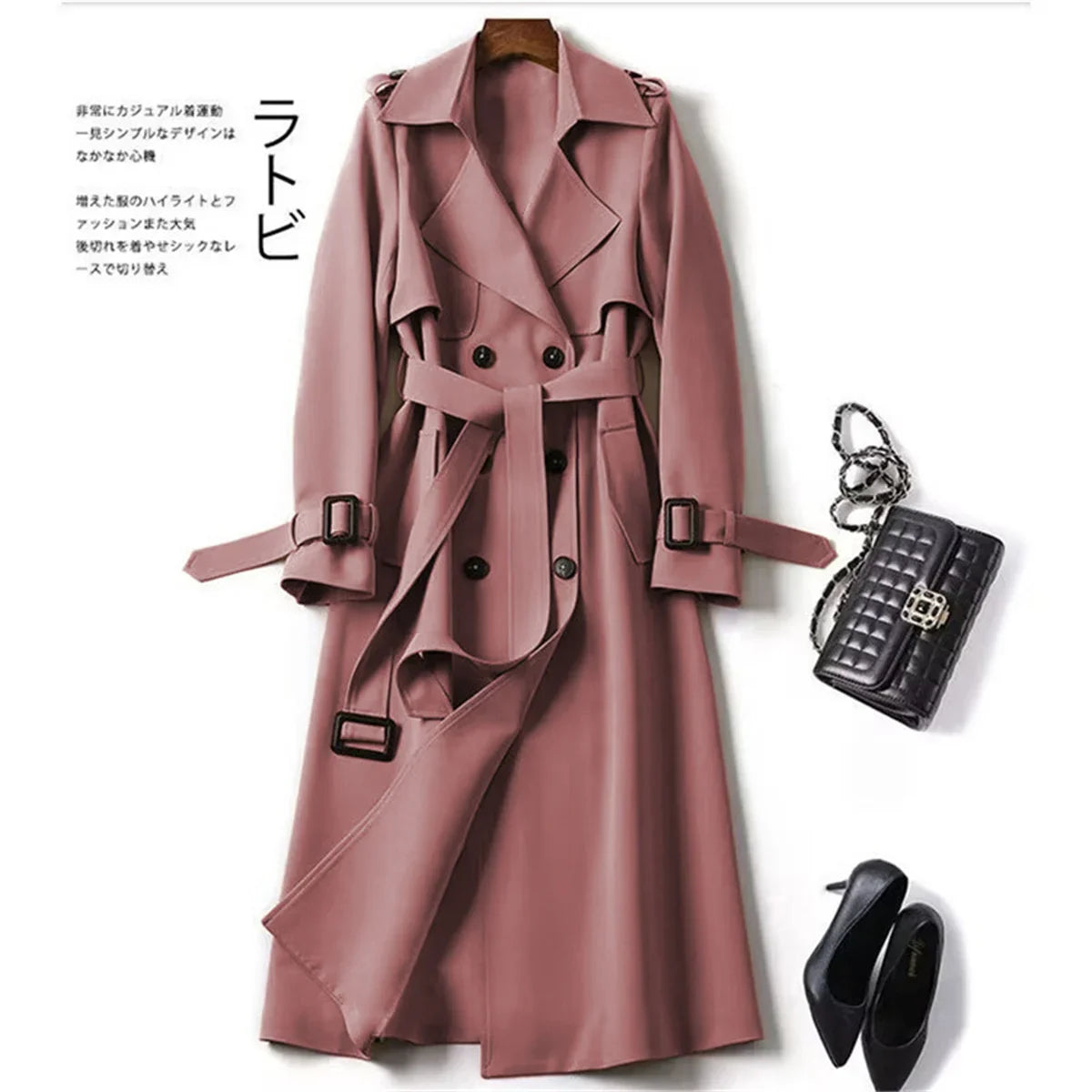 Elegant Women Fashion British Jackets Autumn Winter Widebreaker Streetwear Midi Coats Casual Office Lady Button Slim Chic Coat
