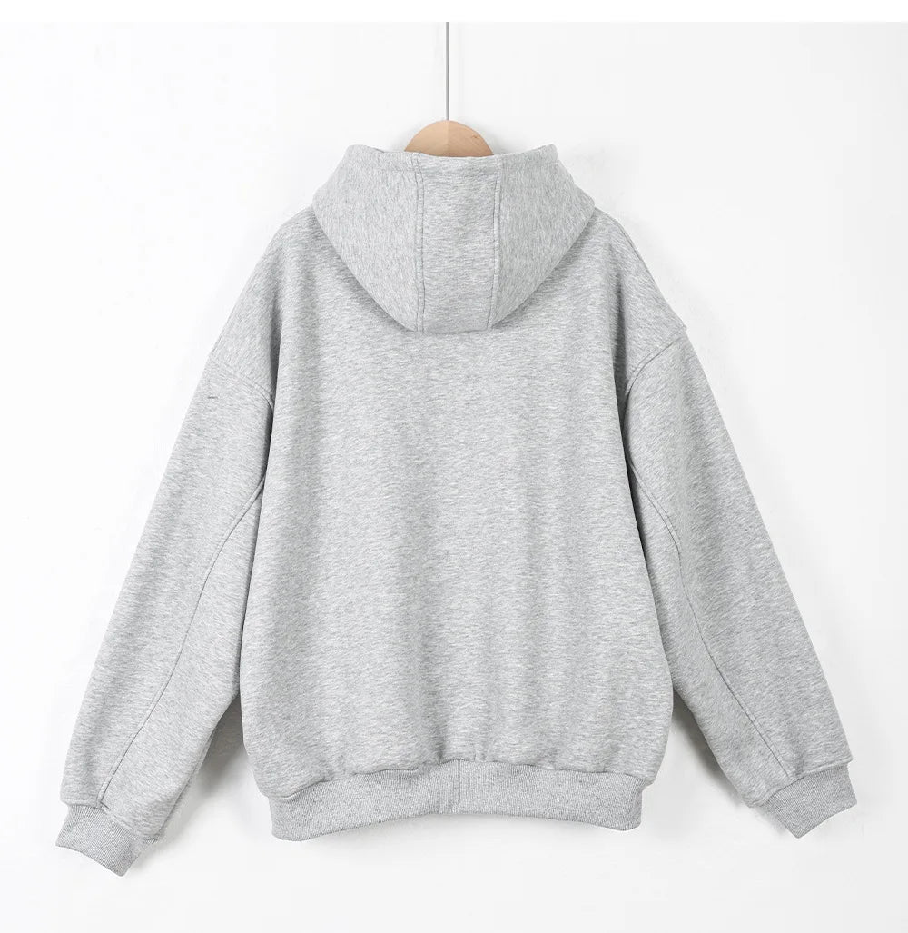 Hoodie Outerwear Hooded Cardigan Mid Length Autumn and Winter Thick Loose Hoodie