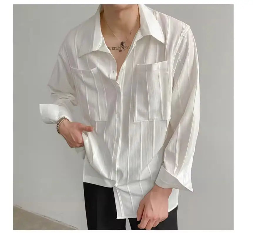 High-end Men Clothing Long Sleeve Business Social Shirts Fashion Drapped Solid All-match Blouse Non-ironing Dress Shirts for Men