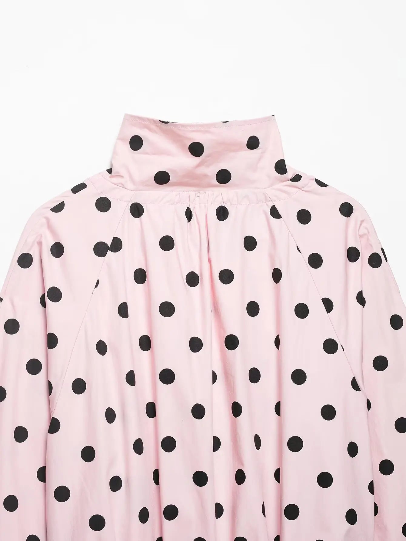 HH Women Elegant Fashion Polka Dot Pink Jacket Single Breasted High Collar Drawstring Coat Spring Lady Trend Street Outwear