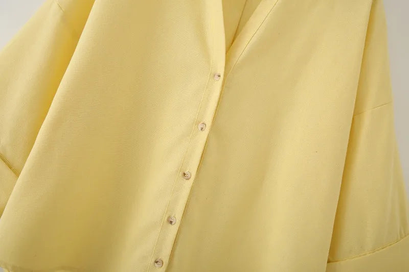 Womens Button Down Linen Shirts V Neck Roll Up Cuffed Sleeve Blouses Loose Collared Shirt Casual Formal Work Office Tops