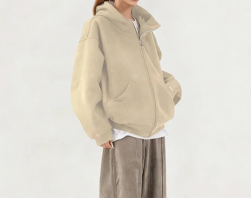 Hoodie Outerwear Hooded Cardigan Mid Length Autumn and Winter Thick Loose Hoodie