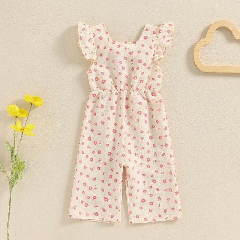 Toddler Kids Clothes Girls Summer Overalls Cotton Floral Print Backless Bowknot Rompers Jumpsuits Baby Clothing
