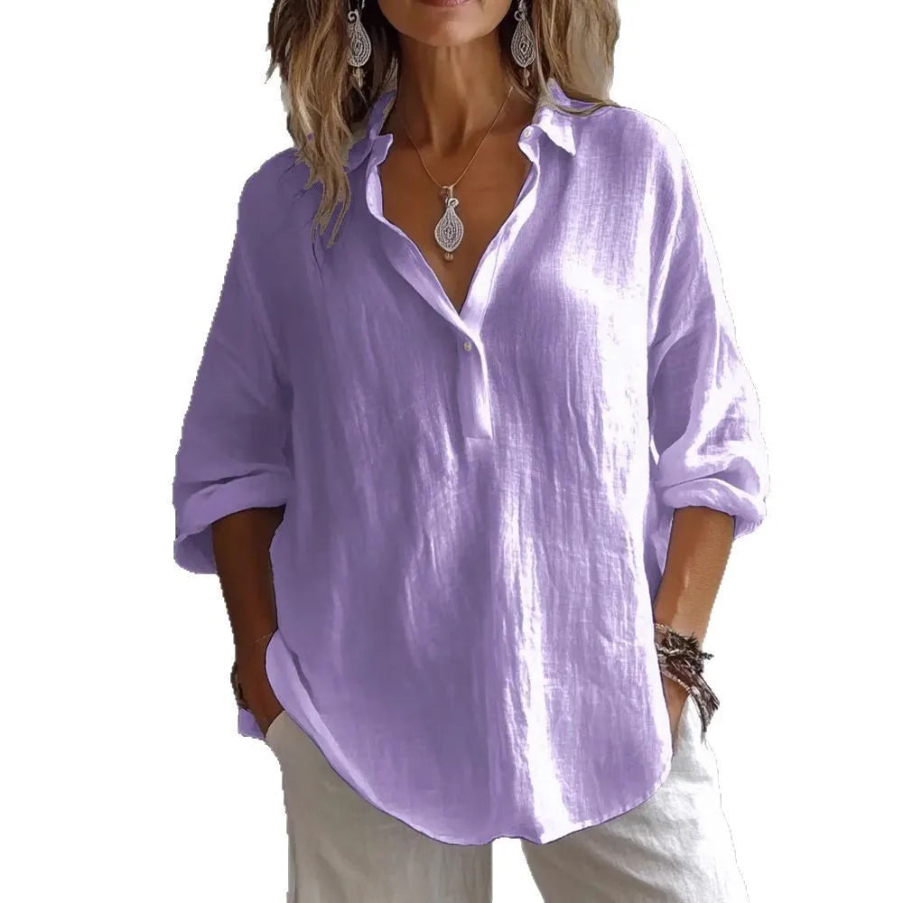 Summer Cotton Linen Blouses Women 2025 Fashion White V-neck Three Quarter Sleeve Loose Shirts Female Spring Casual Lady Clothes