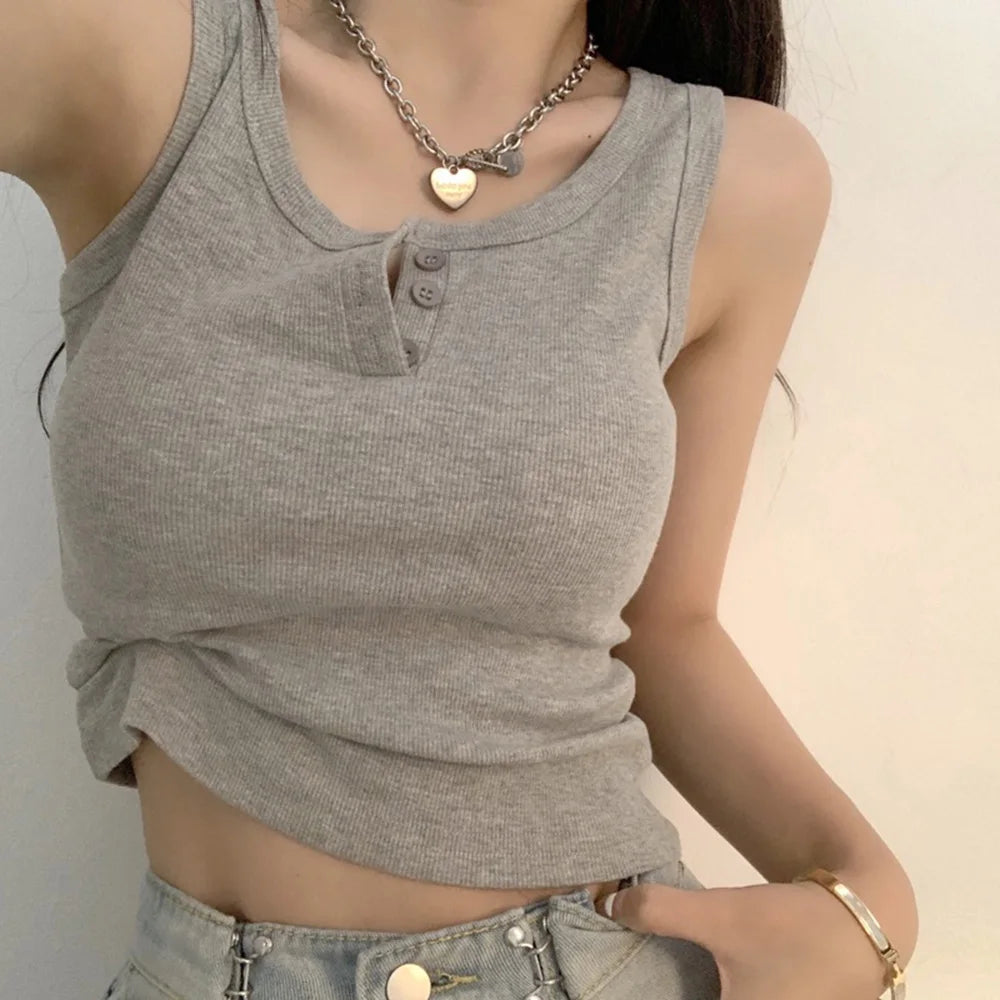 Tank Top for Women Ribbed Button Down Sleeveless Blouse Solid Color Casual Women&