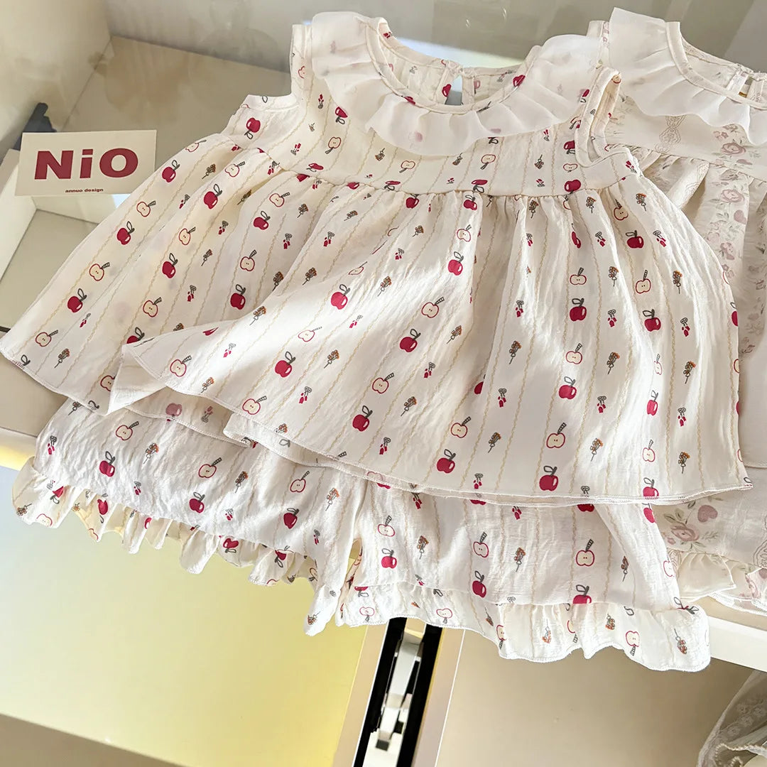 Two-Piece Set Sleeveless Princess Dress with Floral Print, Summer Thin Outfit for Baby Girls Baby Girl Cute Floral Skirt