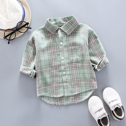 Kids Shirt Clothes Spring Thin Blouses Clothing Infant Boy Plaid Cotton Tops 1 2 3 4 Years Kids Long Sleeves Shirt