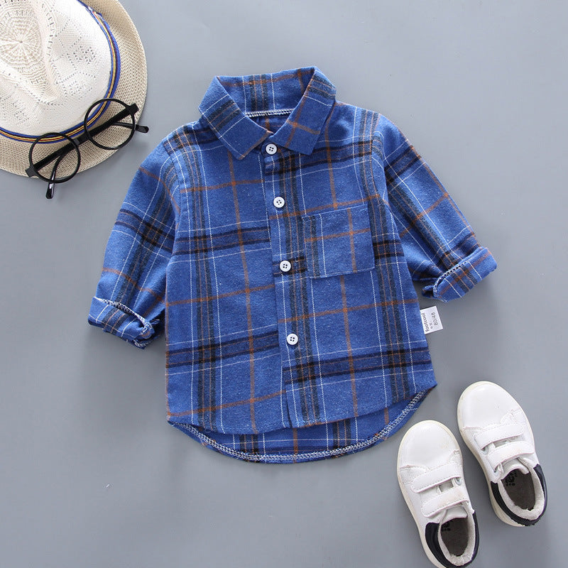 Kids Shirt Clothes Spring Thin Blouses Clothing Infant Boy Plaid Cotton Tops 1 2 3 4 Years Kids Long Sleeves Shirt