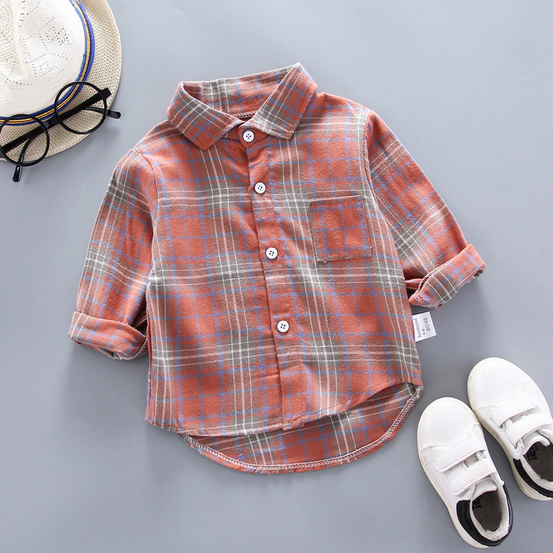 Kids Shirt Clothes Spring Thin Blouses Clothing Infant Boy Plaid Cotton Tops 1 2 3 4 Years Kids Long Sleeves Shirt