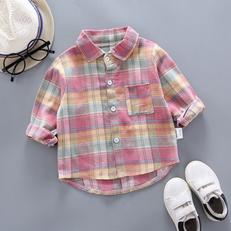 Kids Shirt Clothes Spring Thin Blouses Clothing Infant Boy Plaid Cotton Tops 1 2 3 4 Years Kids Long Sleeves Shirt