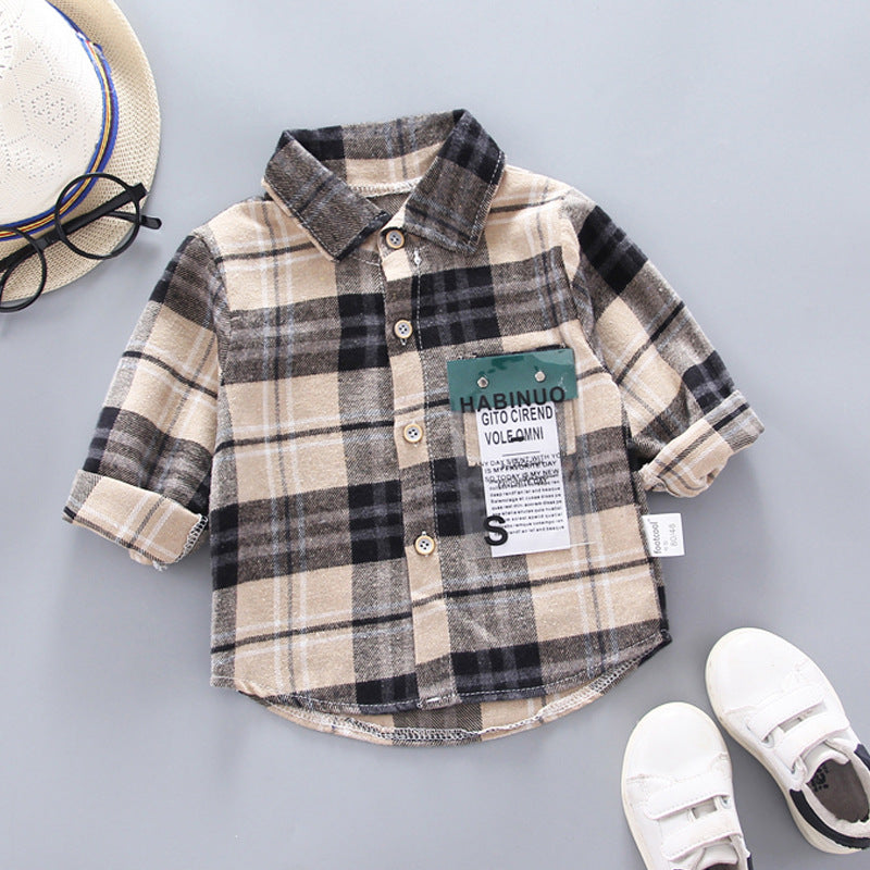 Kids Shirt Clothes Spring Thin Blouses Clothing Infant Boy Plaid Cotton Tops 1 2 3 4 Years Kids Long Sleeves Shirt