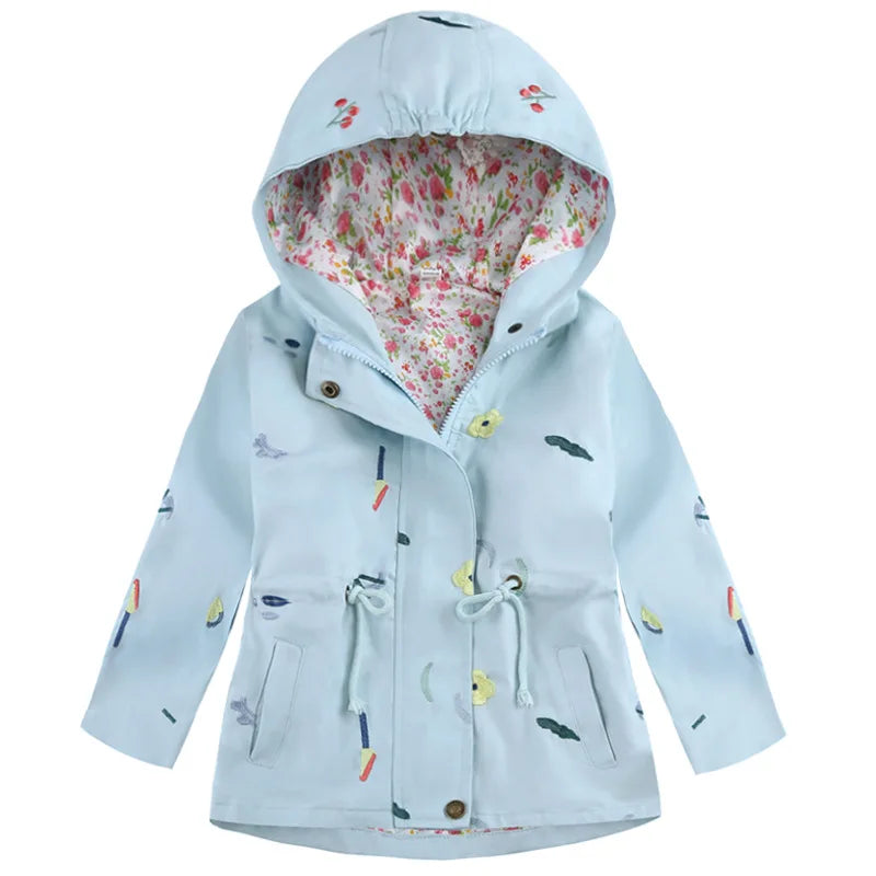 2025 Kids Coats Outwear Clothing Girls Jackets New Spring  Fashion Printing Girls Windbreaker Embroidery Hooded Girls jackets