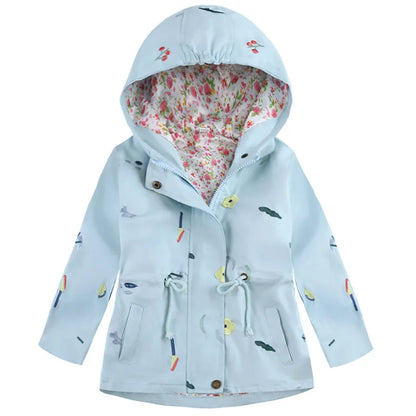 2025 Kids Coats Outwear Clothing Girls Jackets New Spring  Fashion Printing Girls Windbreaker Embroidery Hooded Girls jackets