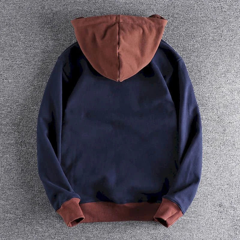 Fonekie Casual Handsome Hoodies Men 2025 Autumn Winter Retro Trend Color Contrast Hooded Jacket Youth Stand-up Collar Mens Coat