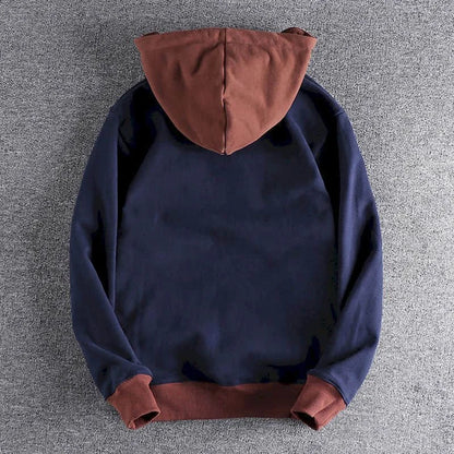 Fonekie Casual Handsome Hoodies Men 2025 Autumn Winter Retro Trend Color Contrast Hooded Jacket Youth Stand-up Collar Mens Coat