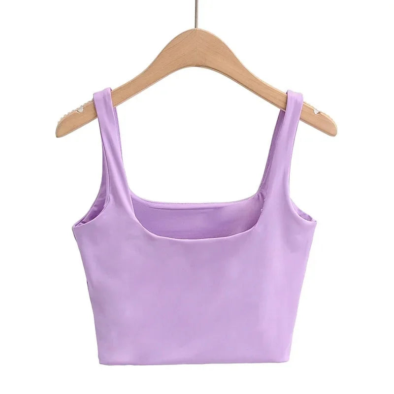 2025 Summer Women Sexy Sleeveless Tops Fashion Short Square Collar Tank Tops 6 Colors