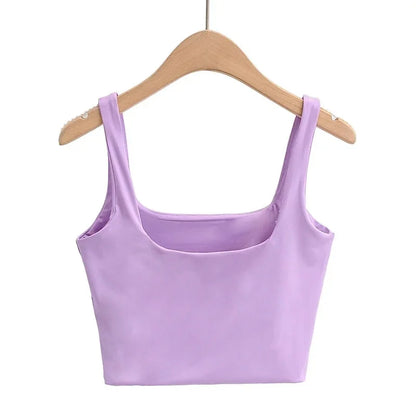 2025 Summer Women Sexy Sleeveless Tops Fashion Short Square Collar Tank Tops 6 Colors