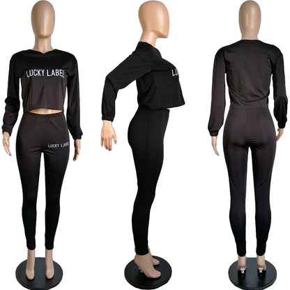 2021 Fall Clothes for Women Letter Printing Casual Elastic Waist Loungewear Women Fashion New Arrival Long Sleeve Two Piece Set