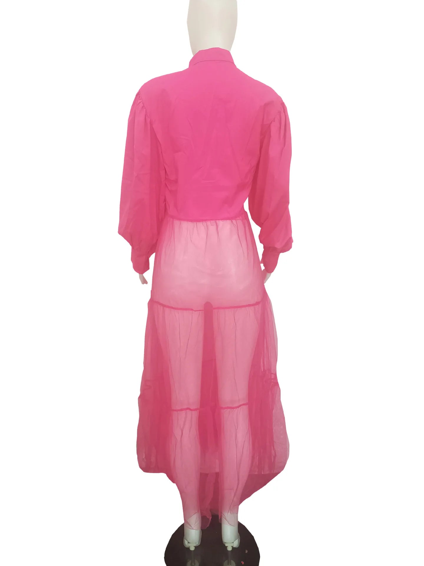 CM.YAYA Women Summer Long Sleeve Maxi Blouses Mesh Patchwork Long Dress Vintage Sexy Club Maxi Dresses