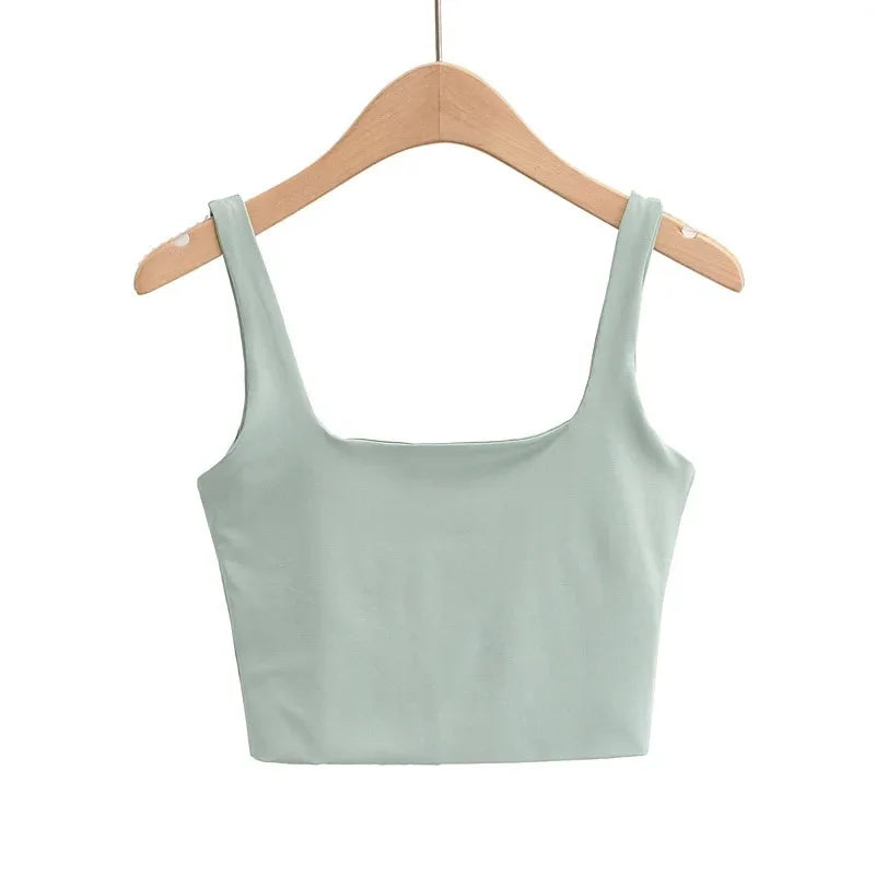 2025 Summer Women Sexy Sleeveless Tops Fashion Short Square Collar Tank Tops 6 Colors