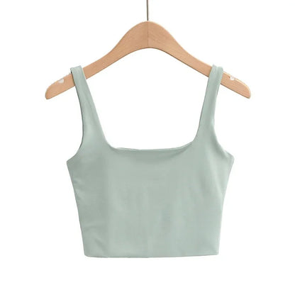 2025 Summer Women Sexy Sleeveless Tops Fashion Short Square Collar Tank Tops 6 Colors