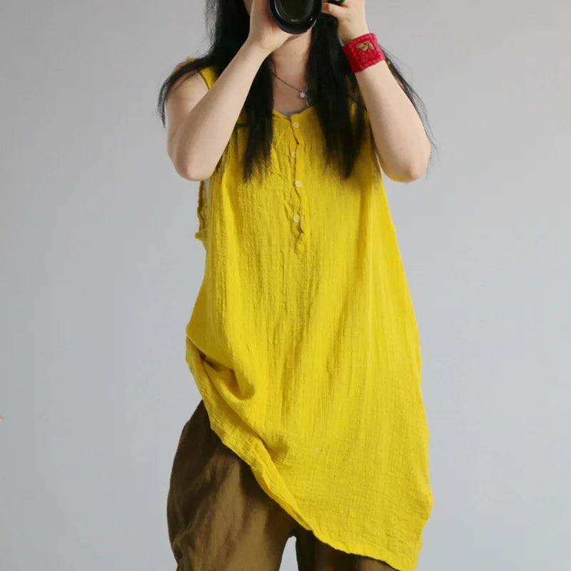 Women Summer Solid Color Cotton Linen Tanks Ladies Loose Sleeveless Tops Female Tanktops 2020