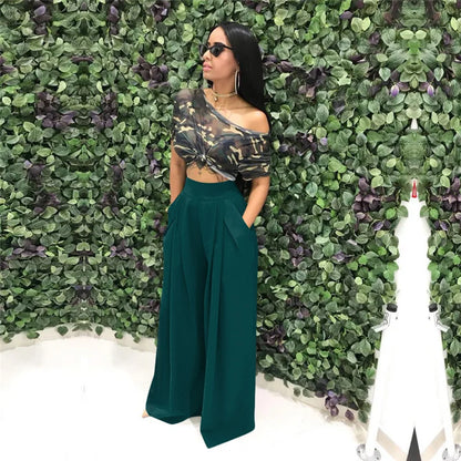 Women Casual Loose Palazzo Pants Autumn High Waisted Wide Leg Trousers Pleated Long Culottes Pants Elastic Waist Trouser Pockets