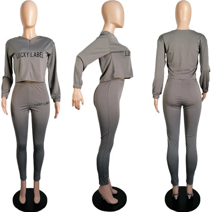 2021 Fall Clothes for Women Letter Printing Casual Elastic Waist Loungewear Women Fashion New Arrival Long Sleeve Two Piece Set
